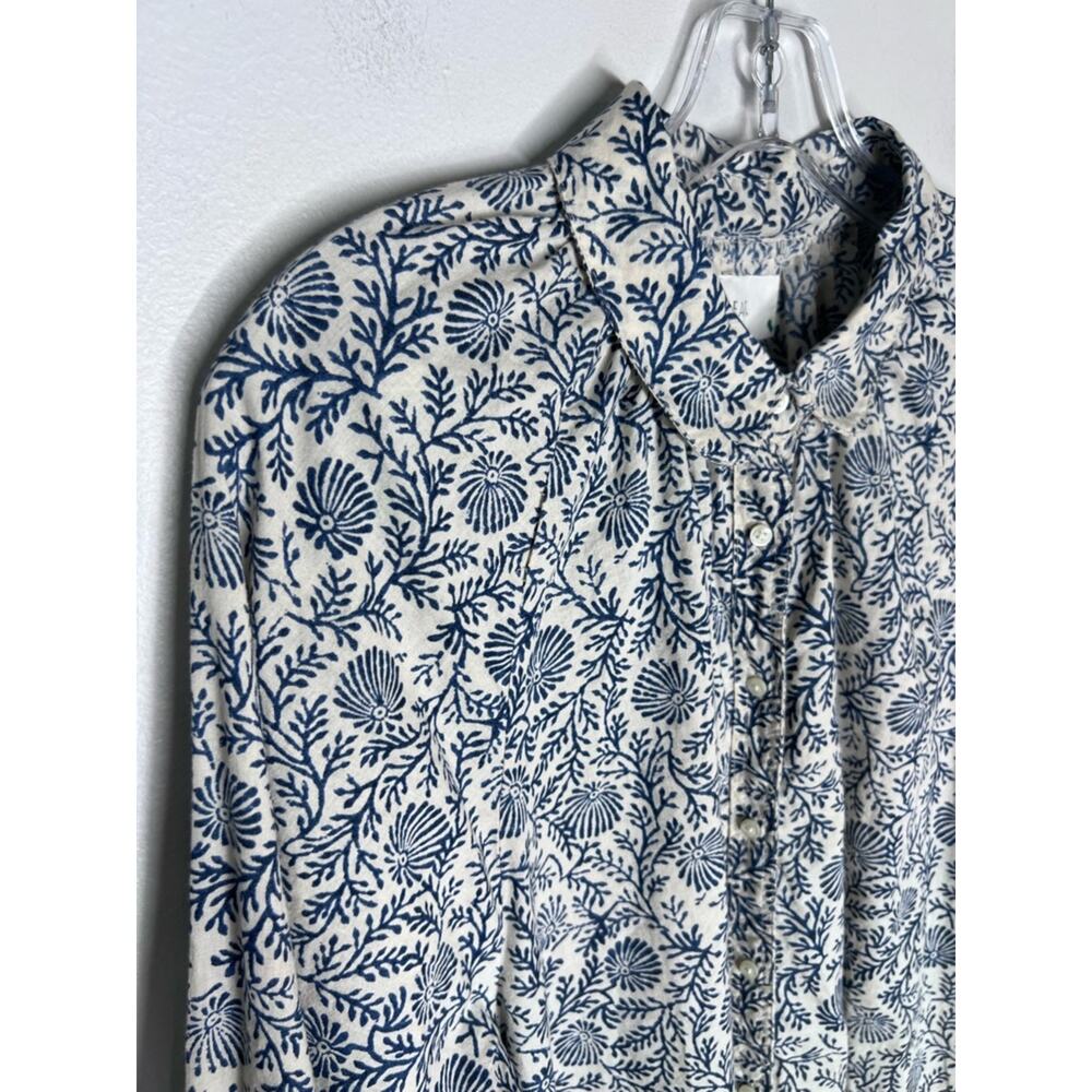 The Great. The Estate Button Up in Feather Grass Block Print Blue Sz 1 (S) - Picture 4 of 7